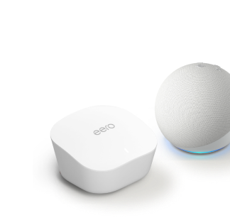 Echo Dot con reloj (5.ª generación, modelo de 2022) Blanco con eero Mesh  Wifi Router