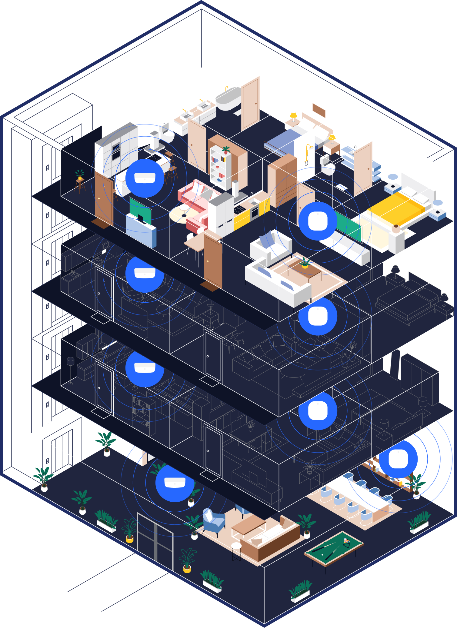 Illustration of people collaborating in an office space