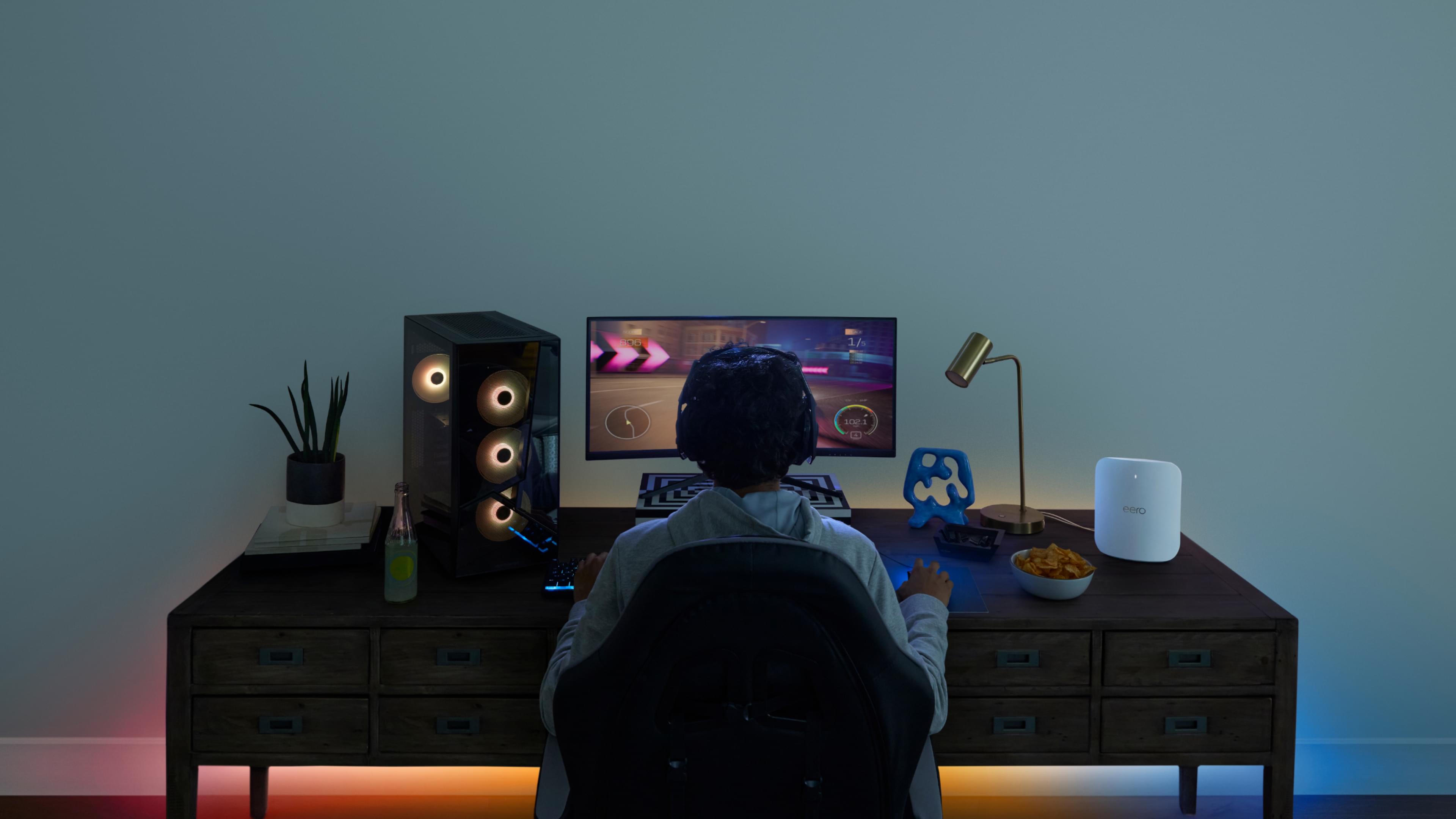 Person sitting at a gaming computer