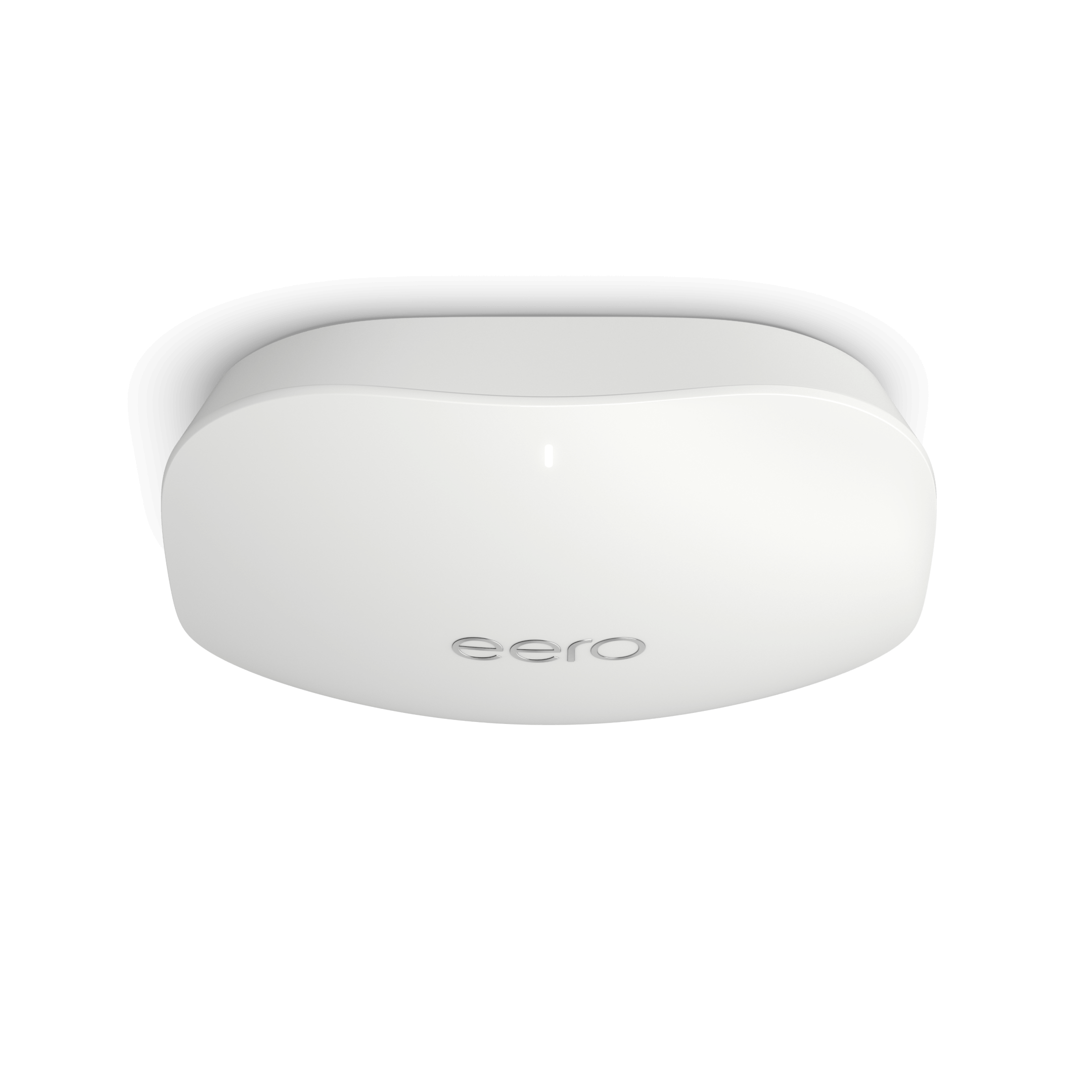 Bottom view of an eero WiFi router showing circular ventilation pattern and mounting point
