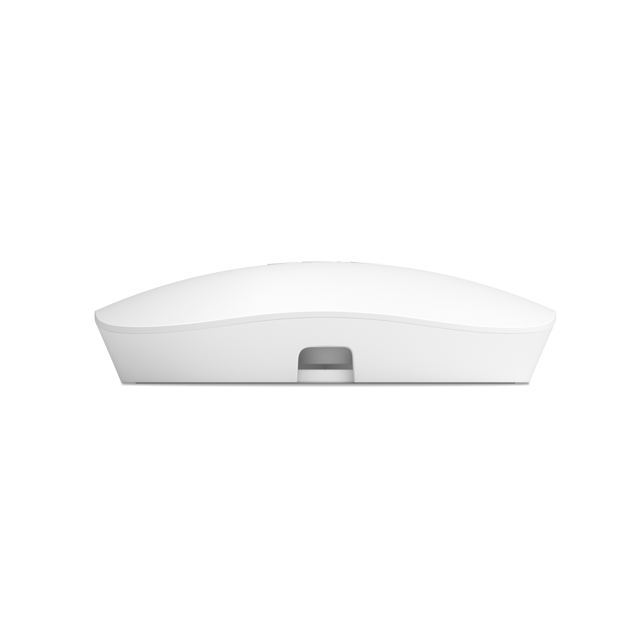 Side view of a white eero WiFi router showing slim design and port
